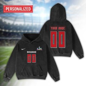 Alternative view of Tampa Bay Buccaneers Bad Bunny Super Bowl LX 2026 2D Washed Hoodie