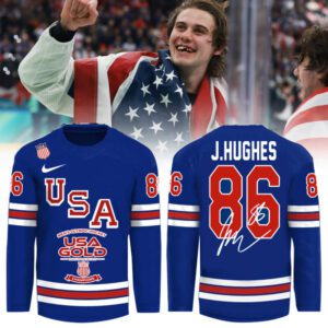 USA Men's Hockey 2026 Winter Olympics Gold Medal Jack Hughes Limited Edition Jersey CHAMP20274