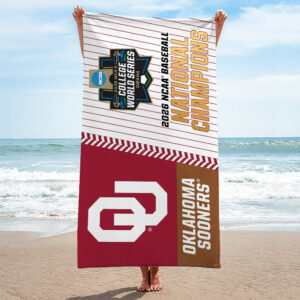 Alternative view of Oklahoma Sooners 2026 NCAA Baseball Men's College World Series Champions Rectangle Beach Towel