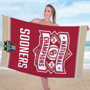 Alternative view of Oklahoma Sooners 2026 NCAA Baseball Men's College World Series Champions Rectangle Beach Towel