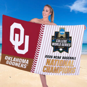 Oklahoma Sooners 2026 NCAA Baseball Men's College World Series Champions Rectangle Beach Towel