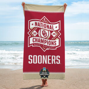 Oklahoma Sooners 2026 NCAA Baseball Men's College World Series Champions Rectangle Beach Towel