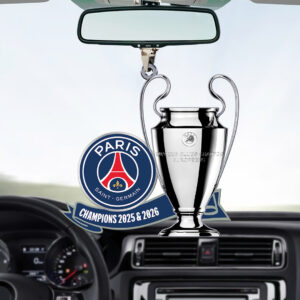 Alternative view of Paris Saint-Germain Champions of Europe 25/26 Custom shape 2-sided Acrylic Car Ornament CHAMP202651
